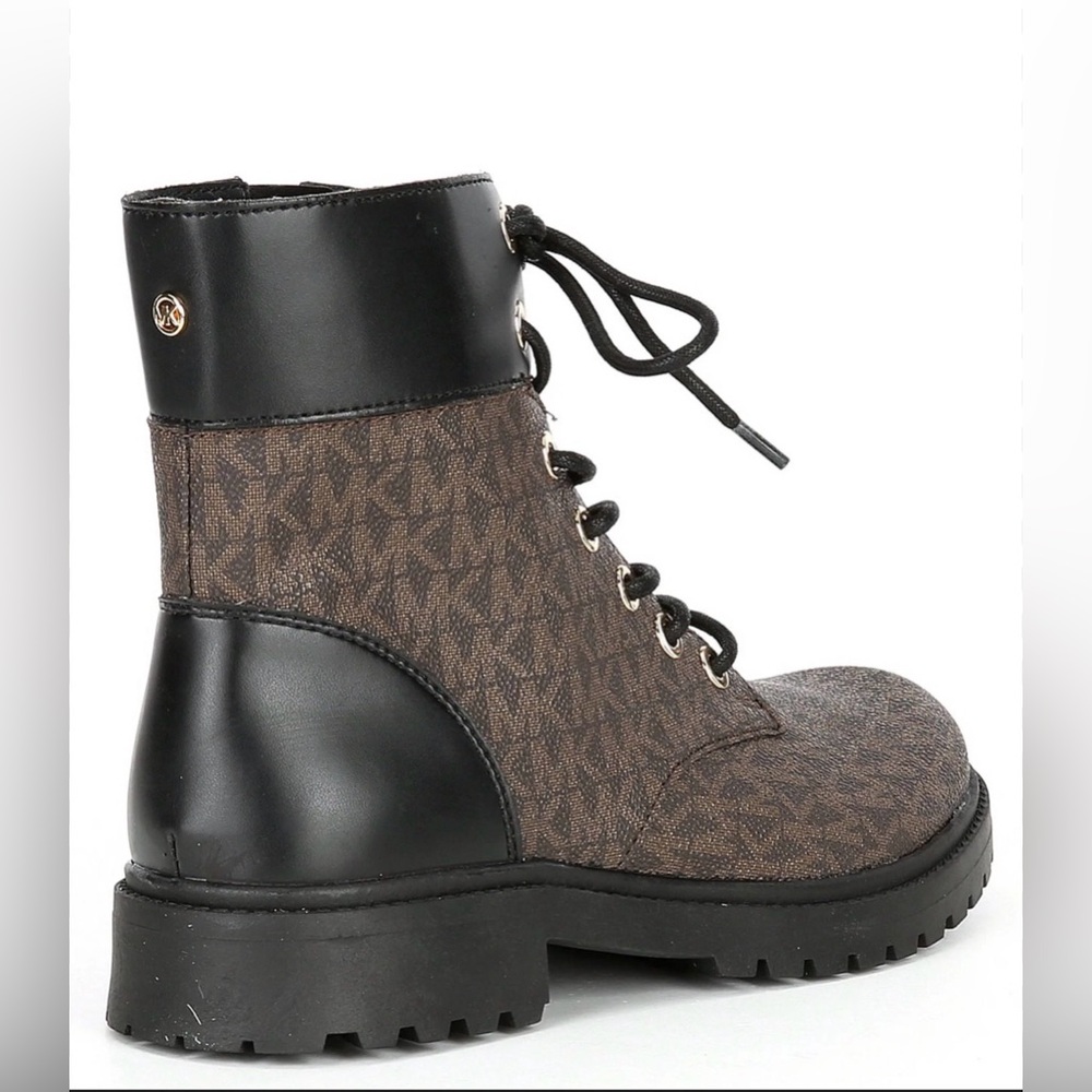 Michael Kors Women's  Alistar Bootie Brown Logo Lace-Up Combat Boot 8M